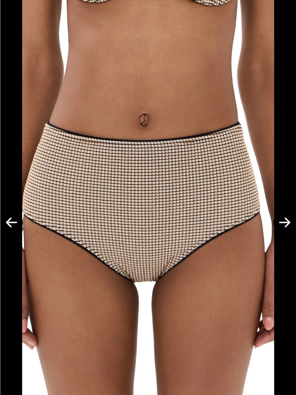 Staud Devon High-Waist Bikini Bottom in Tan & Black Houndstooth